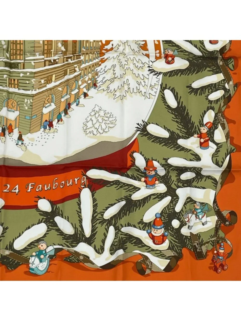 Hermes Carre 90 Noel Au 24 Faubourg Christmas At 24 Silk Scarf Orange